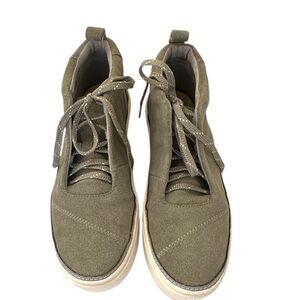 Toms Riley Trainers Olive Suede Mid-Cut Lace-Up Fashion Sneaker Ankle Bootie